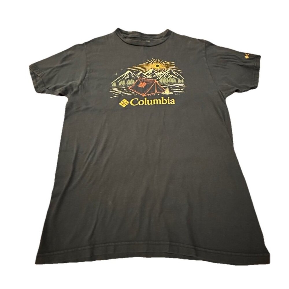 VTG Columbia Charcoal Grey Short Sleeve Print T-Shirt Med Camping Hiking